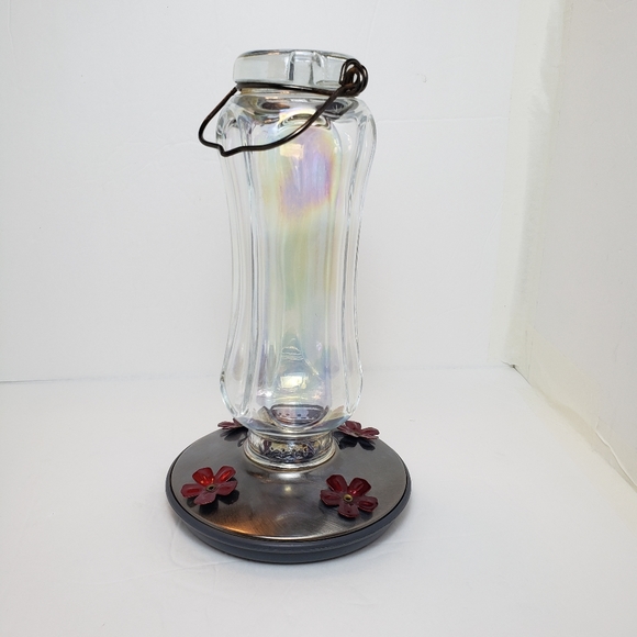 Irridecent Glass and Metal Hanging Hummingbird Feeder - Picture 5 of 16